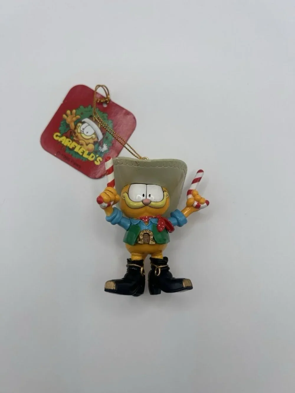 GARFIELD Ornament Trim-A-Tree Paws Christmas COWBOY Candy Cane Guns 1996 Vintage